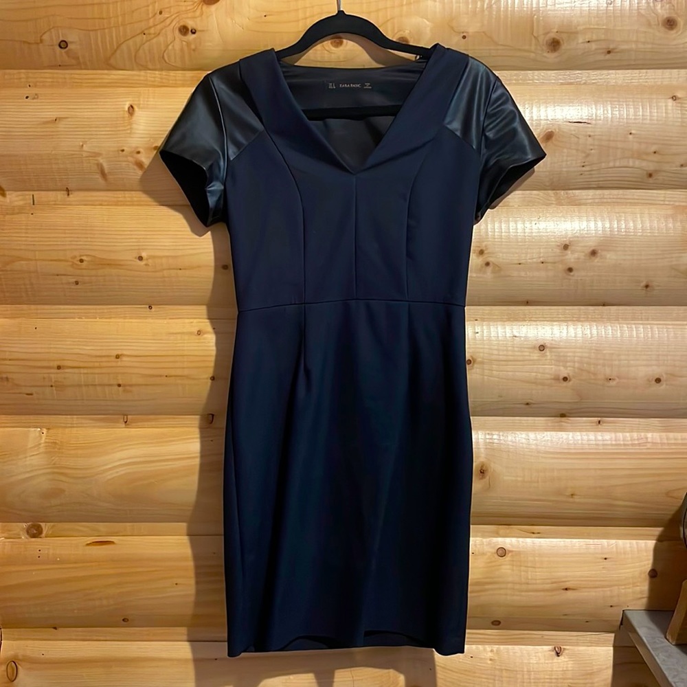 ZARA Black dress with leather sleeve